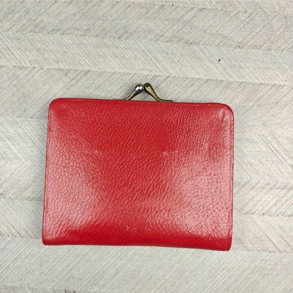 Vintage Greek Red Leather Embossed Wallet Kisslock Coin Purse Naval Ship Design - Picture 4 of 6